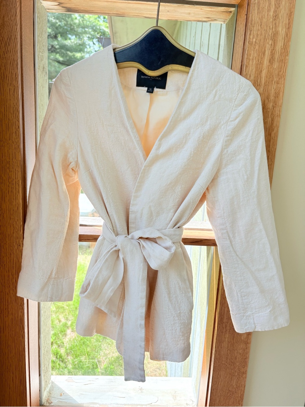 Banana Republic Light Beige Linen Blend Wrap Tie Waist Blazer Jacket size 10